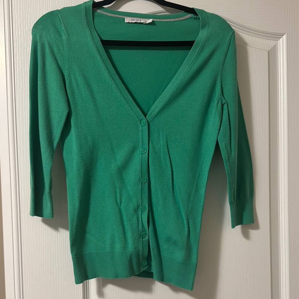 Ricki’s Green V-Neck Button-Up Women's Sweater